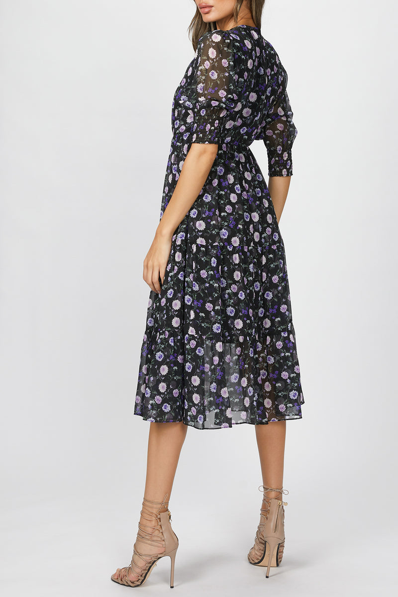 THE KOOPLES | FLORAL-PRINT SILK MIDI DRESS