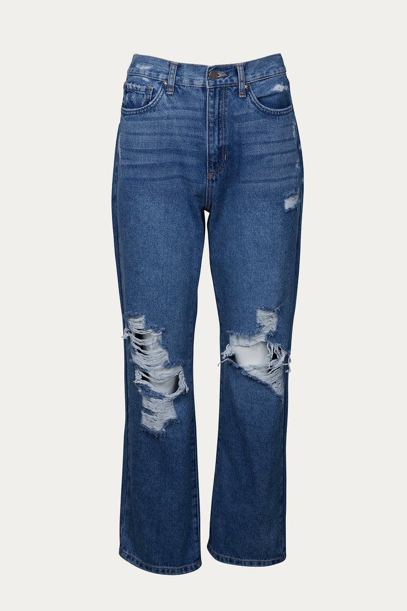 JBD DISTRESSED HIGH-RISE STRAIGHT-LEG JEANS The Silence Company