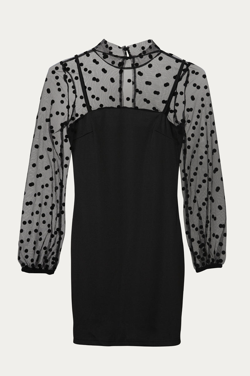 knee length dresses for ladies Yellow Polka Dot Mesh Square Neck Puff Sleeve Maternity Dress – PinkBlush main image 0