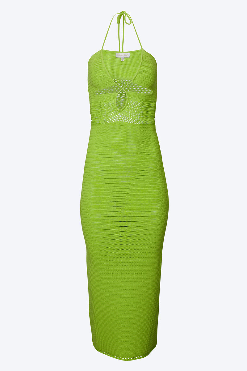 GREEN TOPUT CROCHETKNIT CUTOUT HALTER DRESS RONNY KOBO The Silence