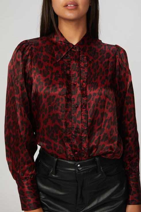 LEOPARD-PRINT SATIN BLOUSE
