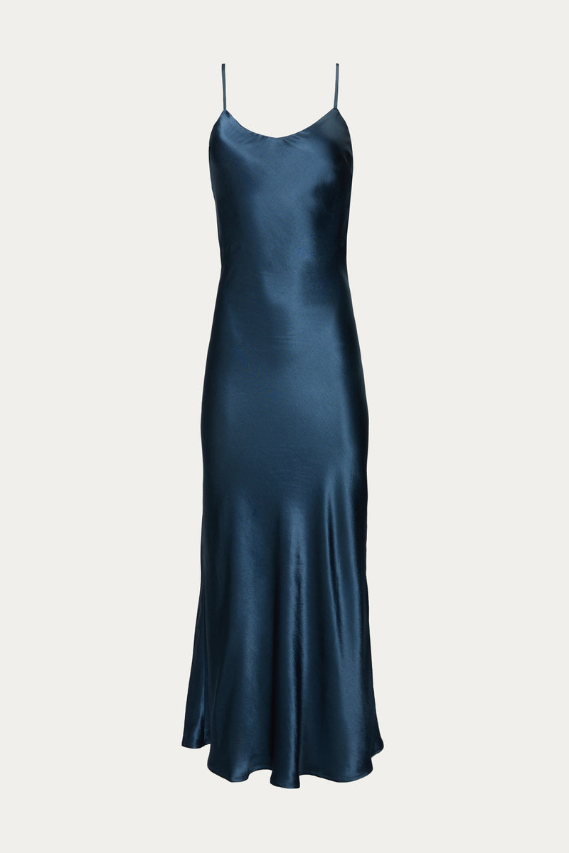 lyon silk dress Lyon silk charmeuse slip dress in blue - Asceno