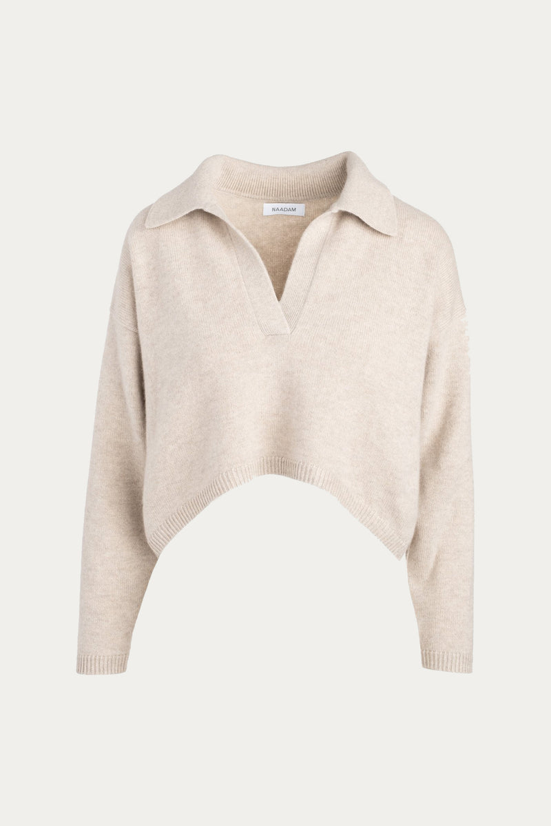 CROPPED V-NECK CASHMERE POLO SWEATER | NAADAM | The Silence Co