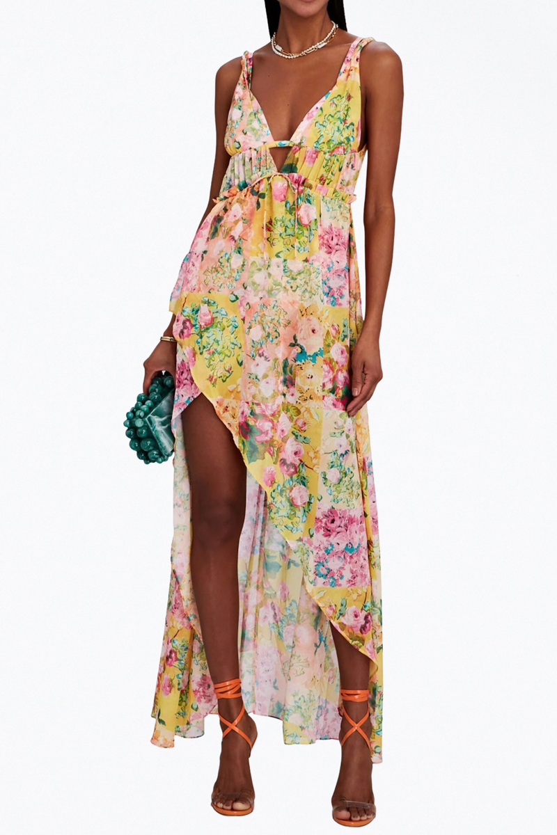 for love and lemons madison maxi dress MADISON FLORAL-PRINT ASYMMETRIC CHIFFON MAXI DRESS | FOR LOVE & LEMONS