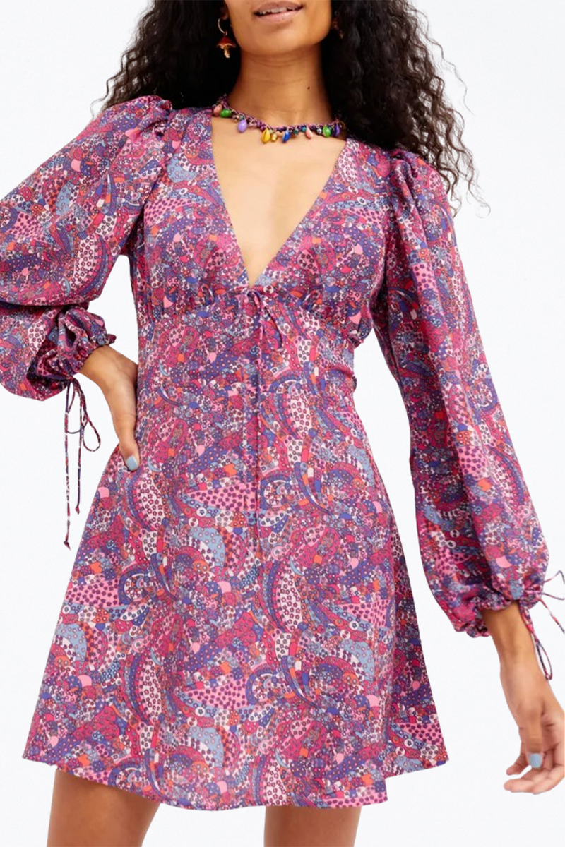 FOR LOVE & LEOMONS - PURPLE TONYA OPEN-BACK LONG SLEEVE MINI DRESS  The  Silence Co
