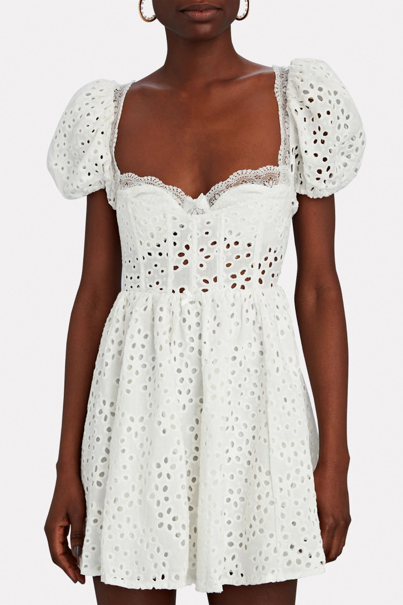 for love and lemons becca mini dress WHITE BECCA EYELET LINEN MINI DRESS | FOR LOVE & LEMONS