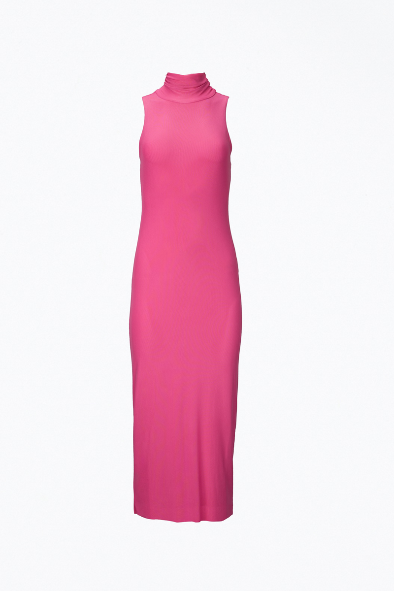 PINK POSTE STRETCH-MESH TURTLENECK BODYCON MIDI DRESS | AFRM | The Silence  Company